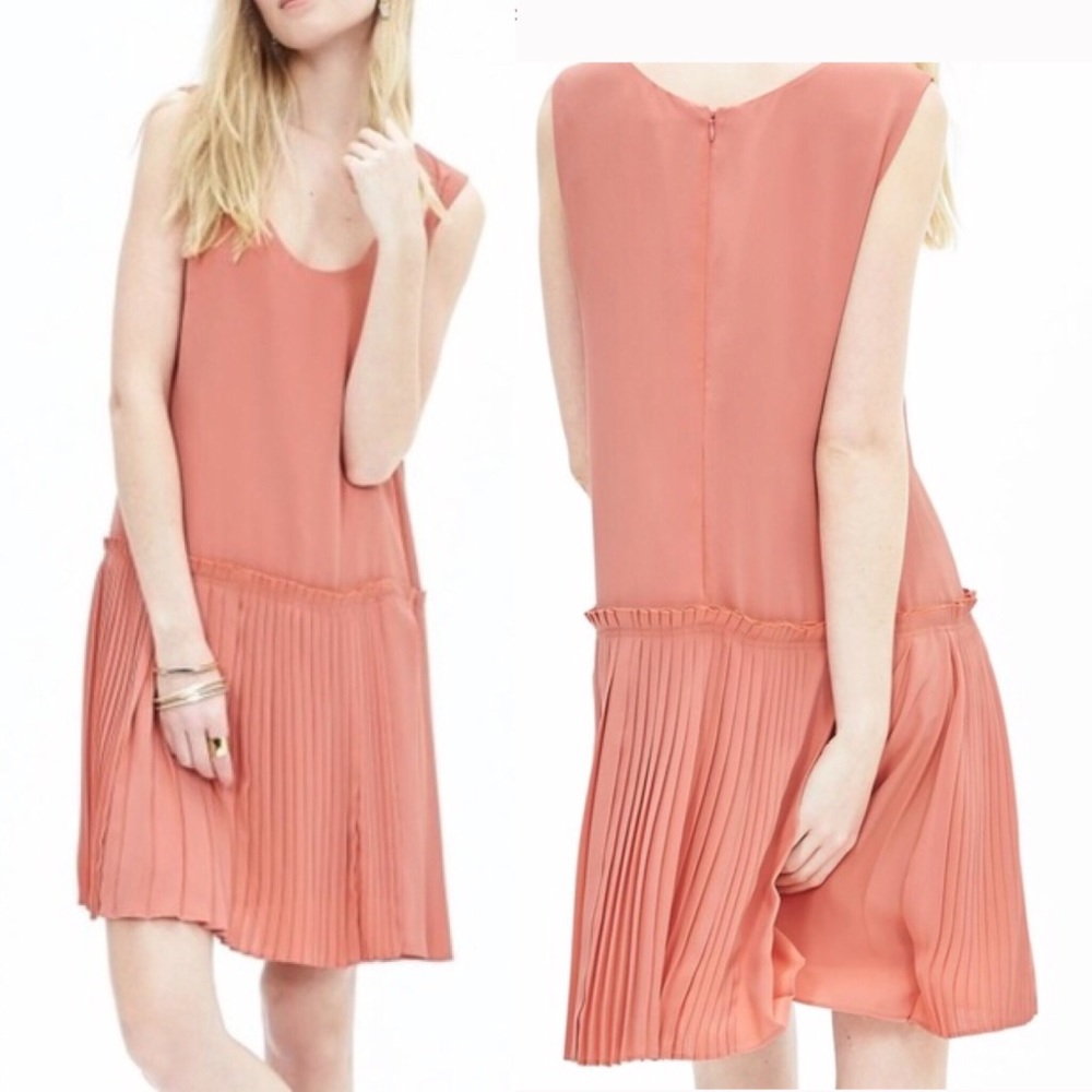 Banana Republic Coral Pleated Drop-Waist Dress 12
